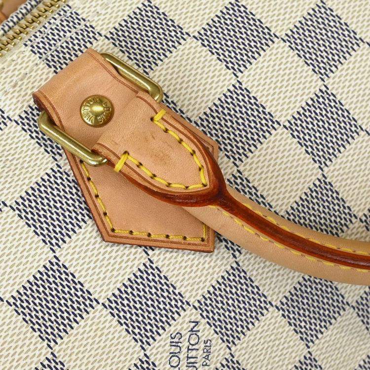 Pre Owned Louis Vuitton Speedy 30 White Damier Azur Canvas Top Handle Bag