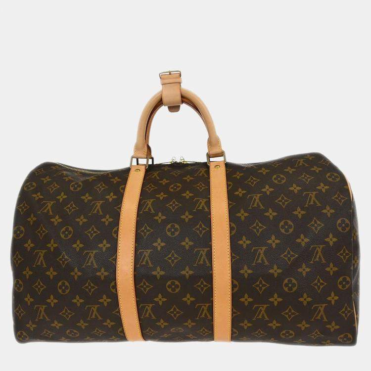 Pre Owned Louis Vuitton Keepall 50 Brown Monogram Canvas Duffel Bag