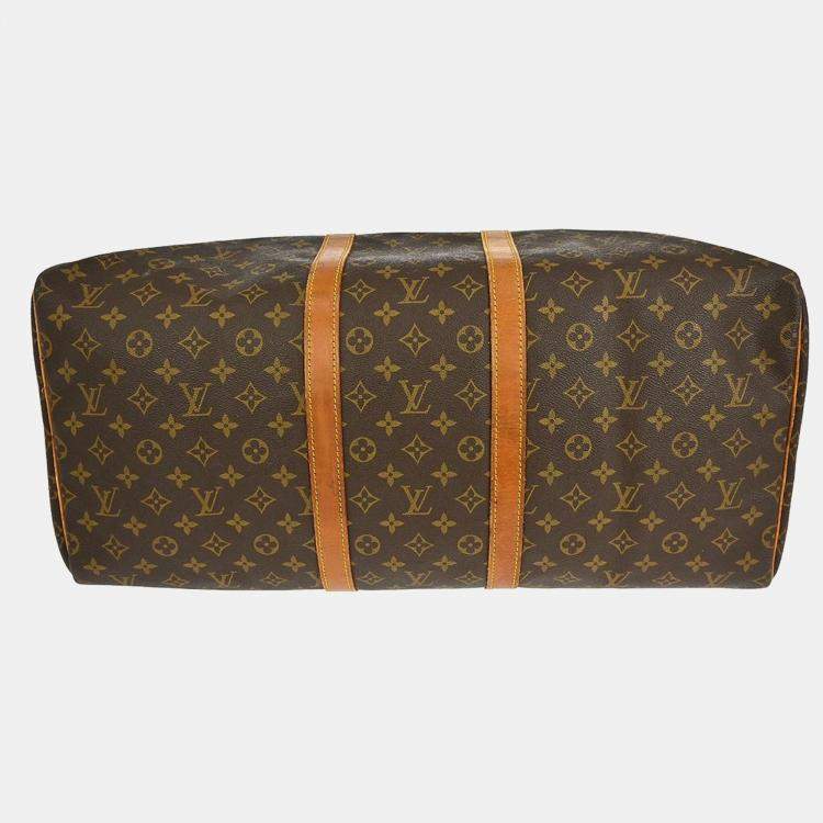 Pre Owned Louis Vuitton Keepall 55 Brown Monogram Canvas Duffel Bag