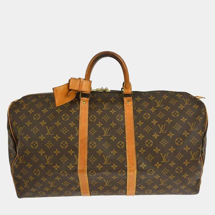 Pre Owned Louis Vuitton Keepall 55 Brown Monogram Canvas Duffel Bag