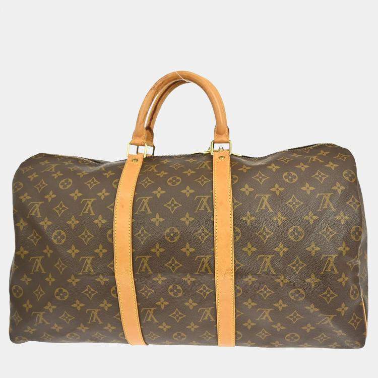 Pre Owned Louis Vuitton Keepall 50 Brown Monogram Canvas Duffle Bag