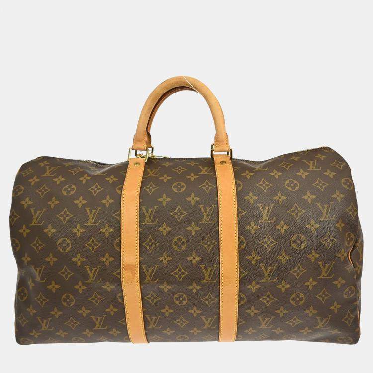 Pre Owned Louis Vuitton Keepall 50 Brown Monogram Canvas Duffle Bag