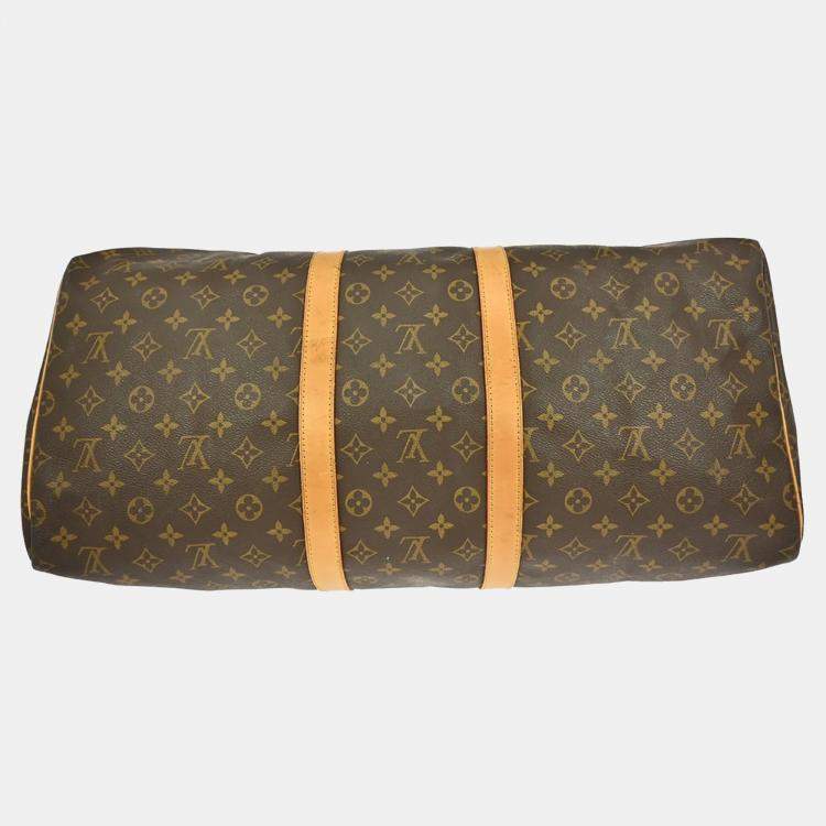 Pre Owned Louis Vuitton Keepall 55 Brown Monogram Canvas Duffel Bag