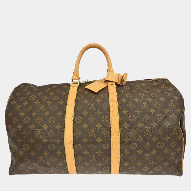 Pre Owned Louis Vuitton Keepall 55 Brown Monogram Canvas Duffel Bag