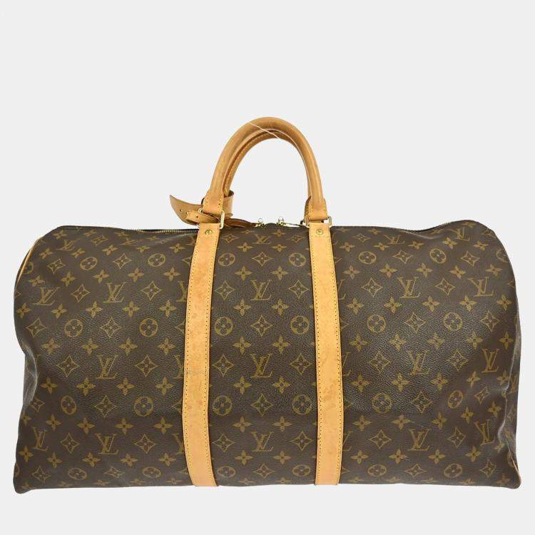 Pre Owned Louis Vuitton Keepall 55 Brown Monogram Canvas Duffel Bag