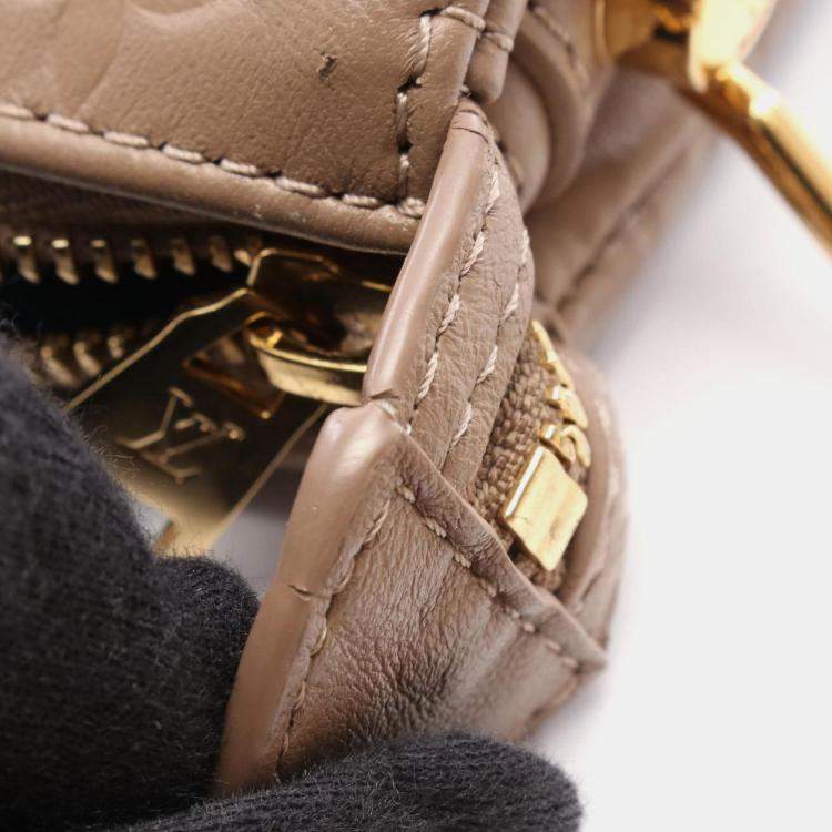 Pre Owned Louis Vuitton Coussin Monogram PM Taupe Beige Leather Shoulder Bag