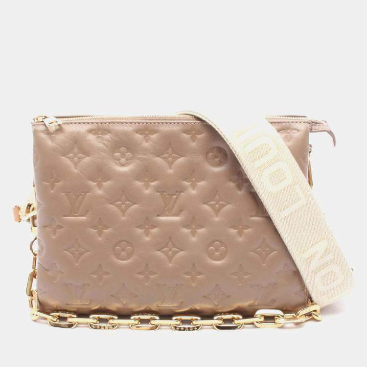 Pre Owned Louis Vuitton Coussin Monogram PM Taupe Beige Leather Shoulder Bag