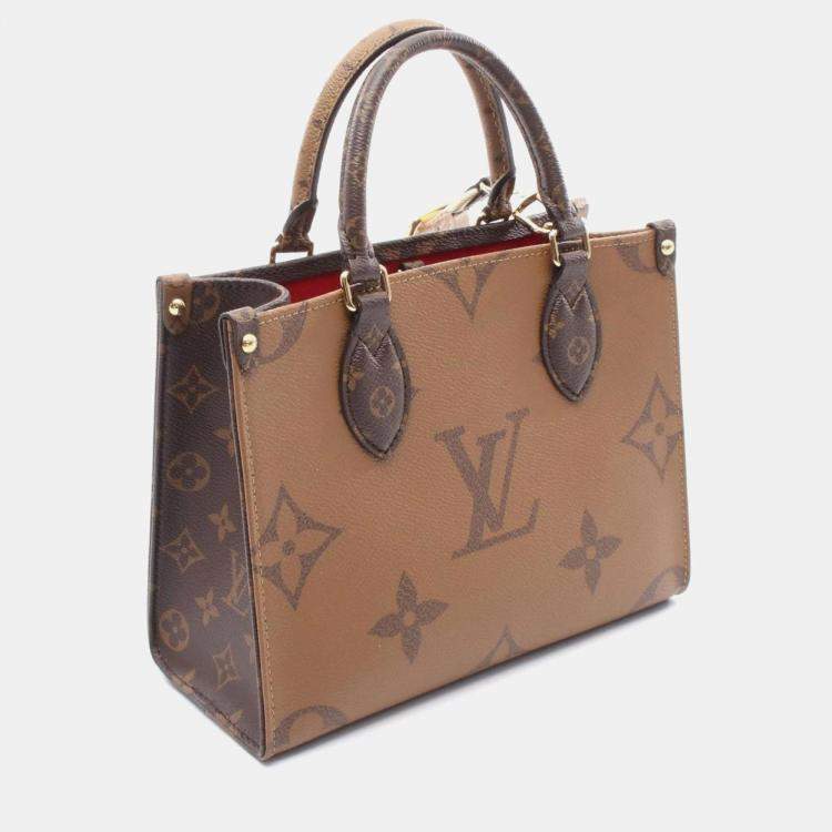 Pre Owned Louis Vuitton On The Go Pm Handbag Coated Canvas Monogram Giant Reverse Women'S Brown And Beige