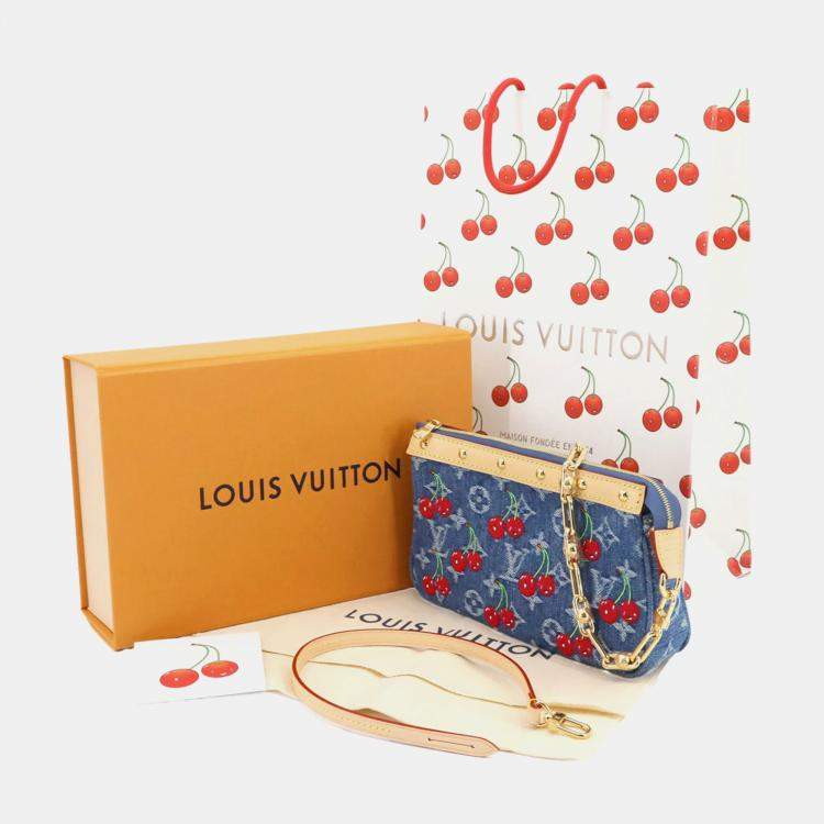Pre Owned Louis Vuitton Lv X Tm Pochette Accessoires Hand Shoulder Bag Monogram Cherry Denim