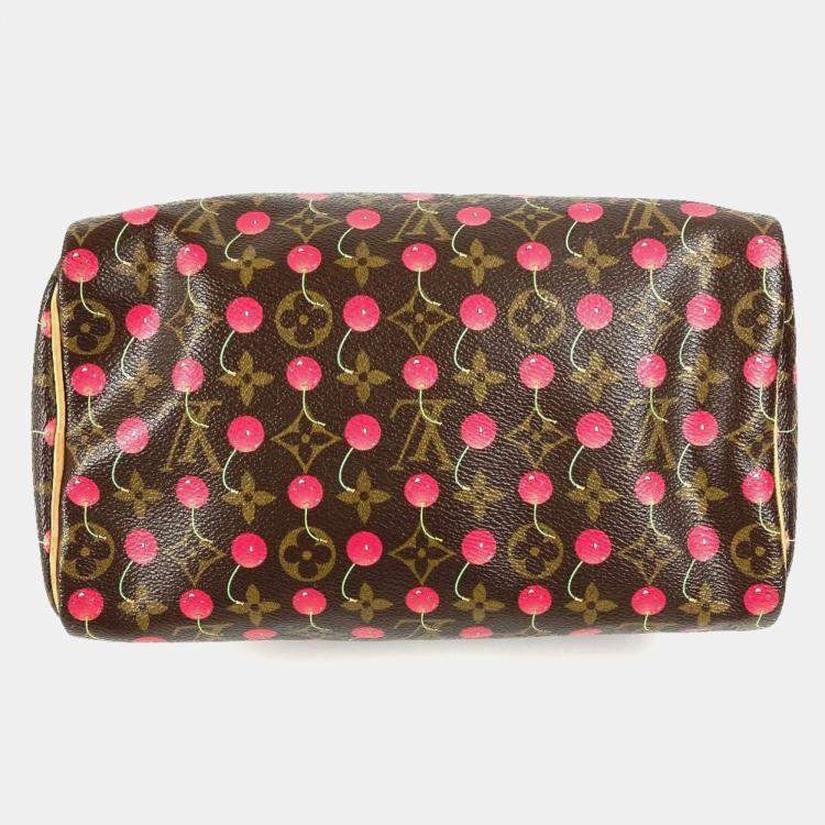 Pre Owned Louis Vuitton Monogram Cherry Speedy 25 Brown Red Monogram Canvas Duffel Bag