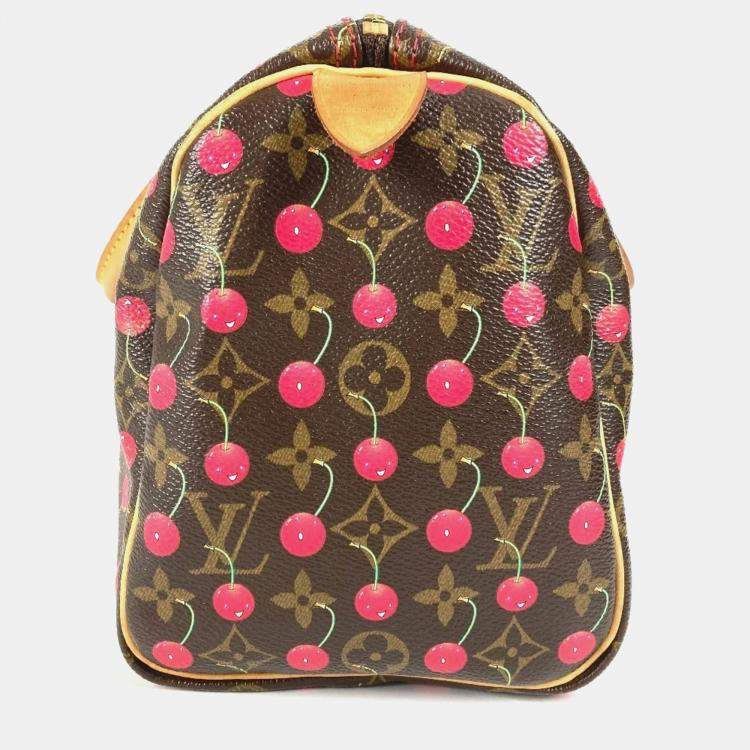 Pre Owned Louis Vuitton Monogram Cherry Speedy 25 Brown Red Monogram Canvas Duffel Bag