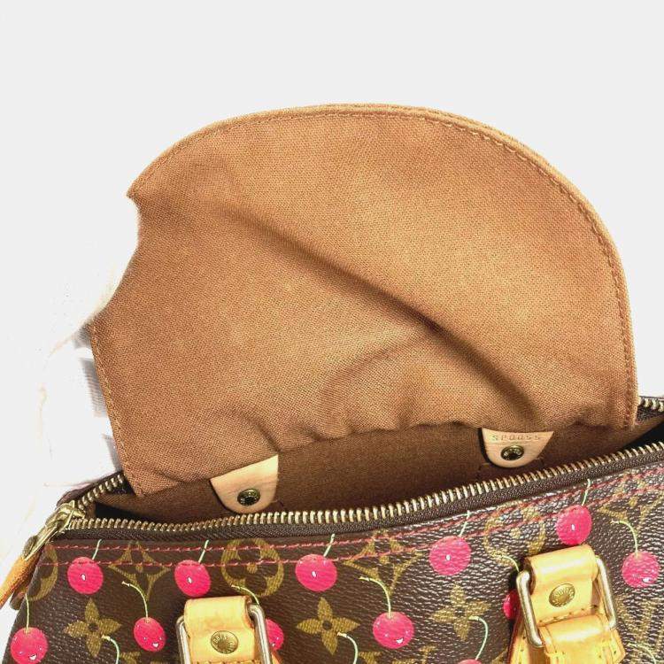 Pre Owned Louis Vuitton Monogram Cherry Speedy 25 Brown Red Monogram Canvas Duffel Bag