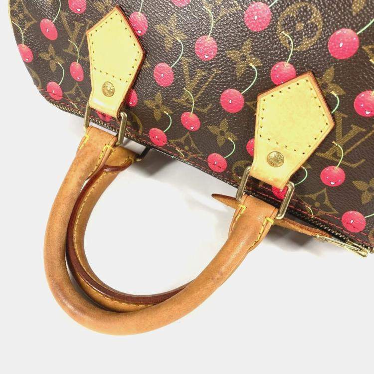 Pre Owned Louis Vuitton Monogram Cherry Speedy 25 Brown Red Monogram Canvas Duffel Bag