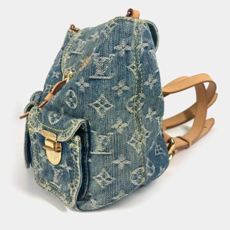 Pre Owned Louis Vuitton Monogram Denim Sac Ado Pm Backpack Canvas Blue