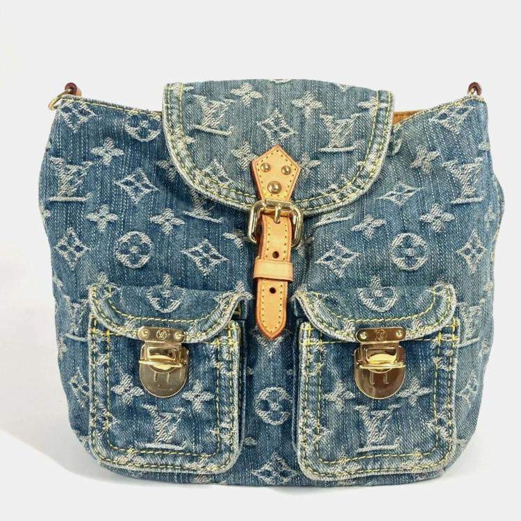 Pre Owned Louis Vuitton Monogram Denim Sac Ado Pm Backpack Canvas Blue