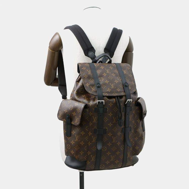 Pre Owned Louis Vuitton Monogram Macassar Christopher Mm Backpack Black