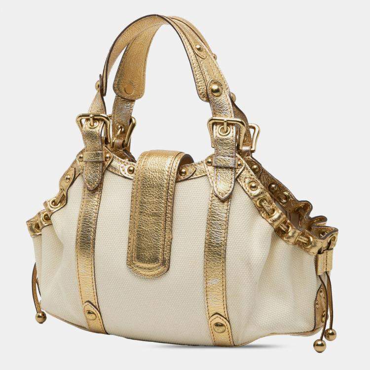 Pre Owned Louis Vuitton Gold White Canvas Theda Treanonne GM