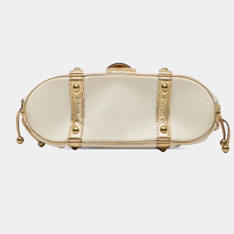 Pre Owned Louis Vuitton Gold White Canvas Theda Treanonne GM