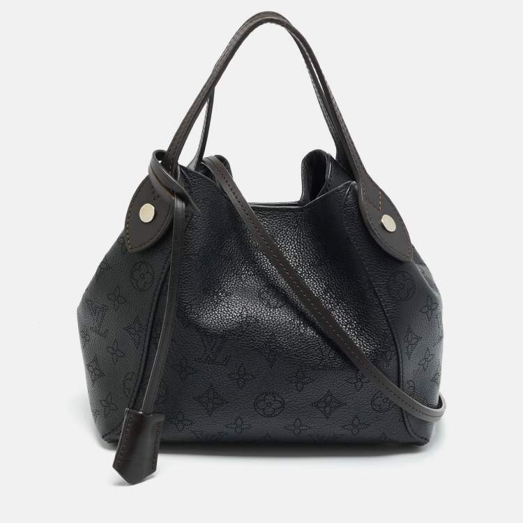 Pre Owned Louis Vuitton Hina PM Black Monogram Mahina Leather Bag