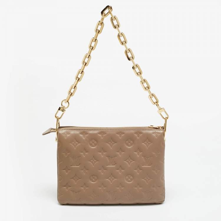 Pre Owned Louis Vuitton Coussin PM Taupe Monogram Embossed Bag