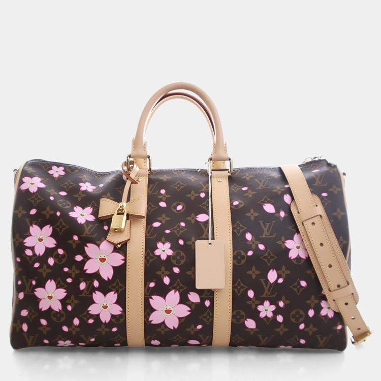 Pre Owned Louis Vuitton x Takashi Murakami Brown/Pink Monogram Keepall Bandouliere 45