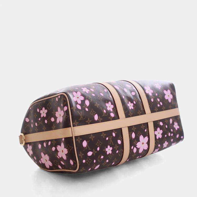 Pre Owned Louis Vuitton x Takashi Murakami Brown/Pink Monogram Keepall Bandouliere 45