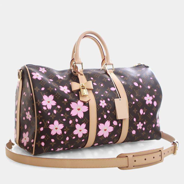 Pre Owned Louis Vuitton x Takashi Murakami Brown/Pink Monogram Keepall Bandouliere 45