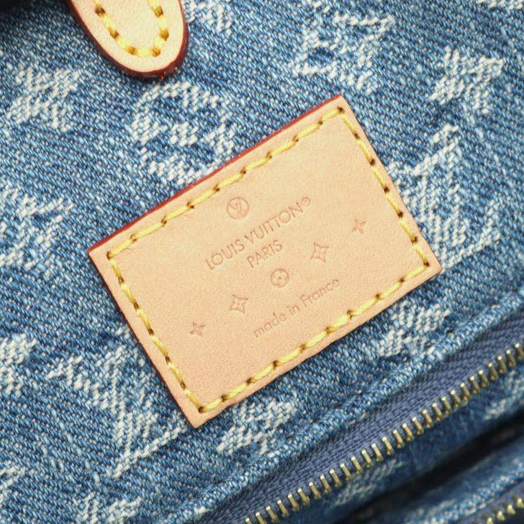 Pre Owned Louis Vuitton On The Go MM Blue Monogram Denim Leather Tote Bag