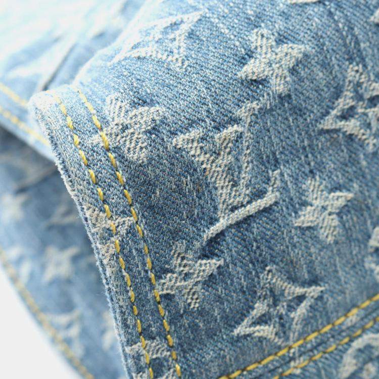 Pre Owned Louis Vuitton On The Go MM Blue Monogram Denim Leather Tote Bag