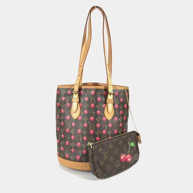 Pre Owned Louis Vuitton Monogram Cherry Bucket Pm Canvas Red