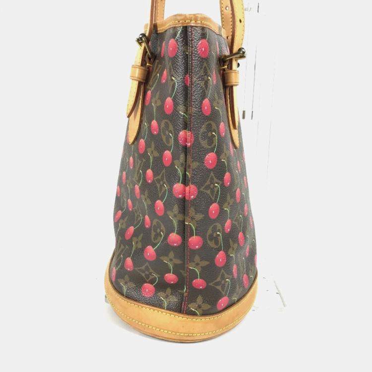 Pre Owned Louis Vuitton Monogram Cherry Bucket Pm Canvas Red