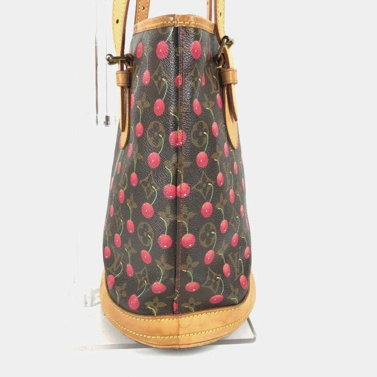 Pre Owned Louis Vuitton Monogram Cherry Bucket Pm Canvas Red