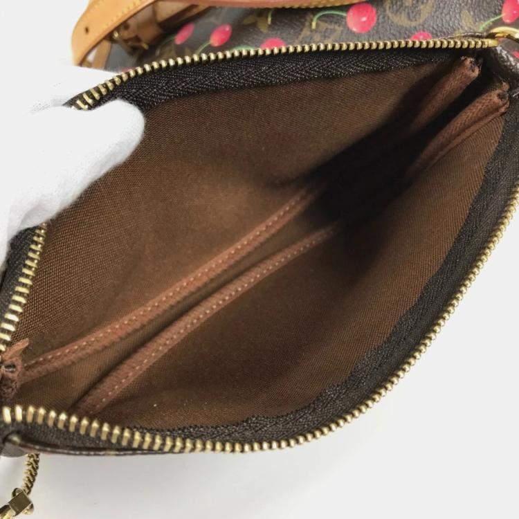 Pre Owned Louis Vuitton Monogram Cherry Bucket Pm Canvas Red