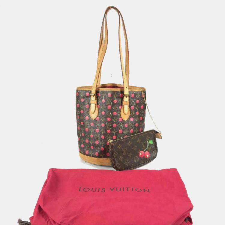 Pre Owned Louis Vuitton Monogram Cherry Bucket Pm Canvas Red