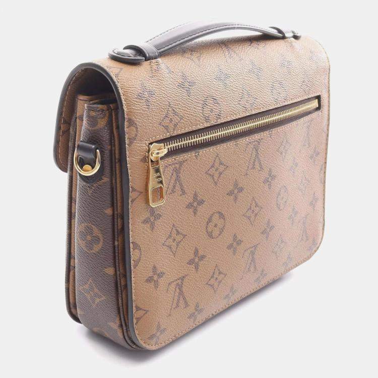 Pre Owned Louis Vuitton Pochette Metis MM Brown Coated Canvas Leather Shoulder Bag