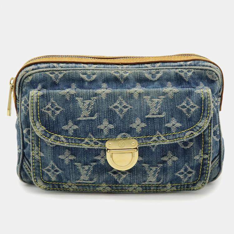 Pre Owned Louis Vuitton Monogram Denim Bum Bag Waist Shoulder Blue