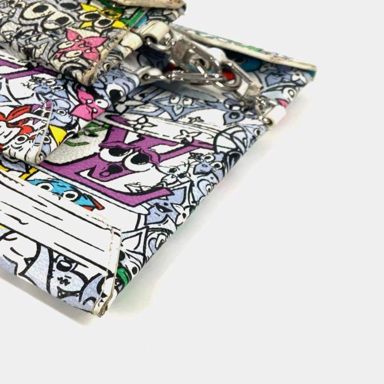 Pre Owned Louis Vuitton Monogram Comic Trio Envelope Pouch Bag Second With Strap Business Card Holder/Card Case Clutch Leather Canvas Multicolor
