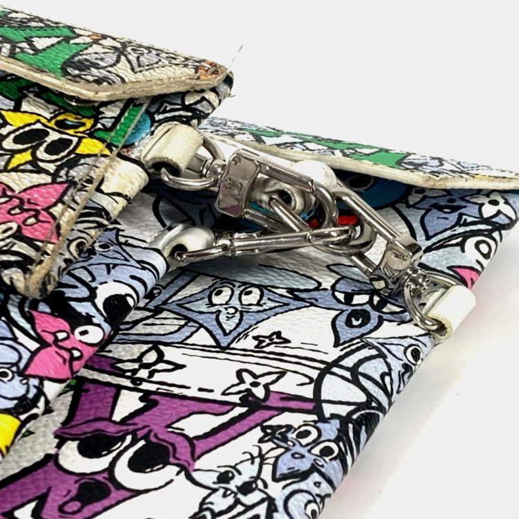 Pre Owned Louis Vuitton Monogram Comic Trio Envelope Pouch Bag Second With Strap Business Card Holder/Card Case Clutch Leather Canvas Multicolor