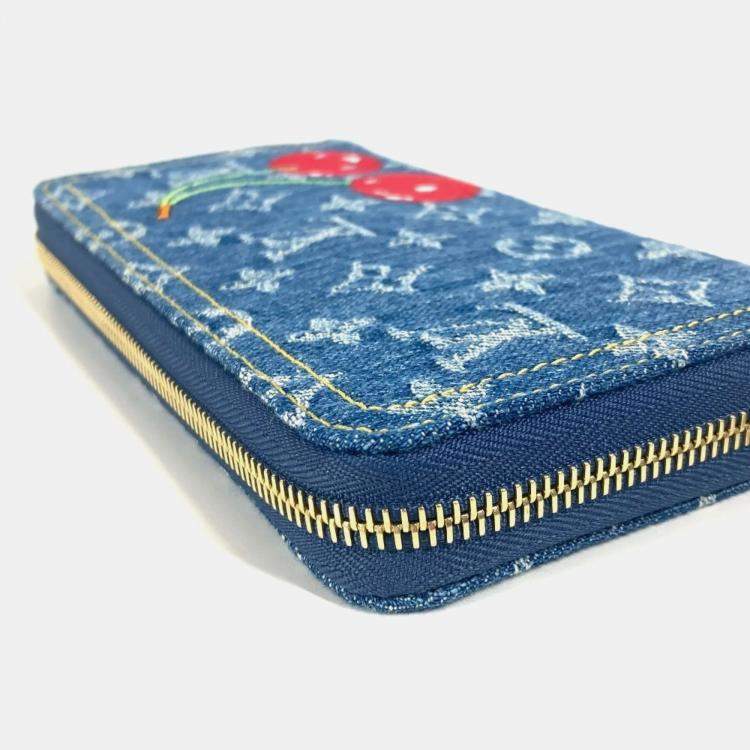 مملوكة مسبقًا Louis Vuitton Monogram Denim Cherry Lv X Tm Zippy Wallet Long Wallet Round Zipper Blue