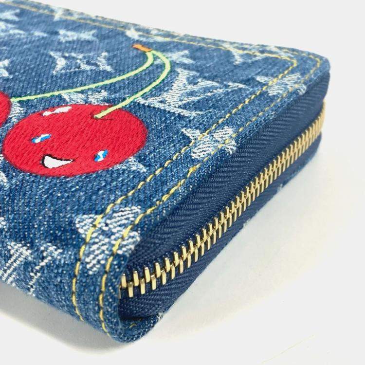 مملوكة مسبقًا Louis Vuitton Monogram Denim Cherry Lv X Tm Zippy Wallet Long Wallet Round Zipper Blue