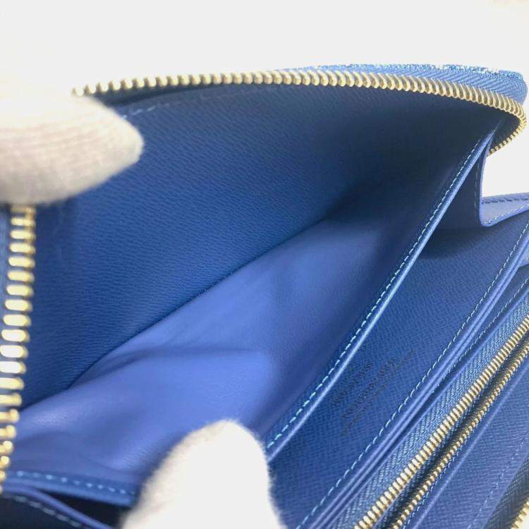 مملوكة مسبقًا Louis Vuitton Monogram Denim Cherry Lv X Tm Zippy Wallet Long Wallet Round Zipper Blue