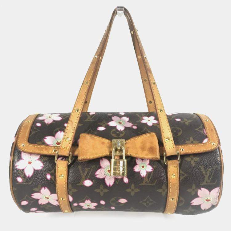Pre Owned Louis Vuitton Monogram Cherry Blossom Papillon Tote Bag Canvas Brown