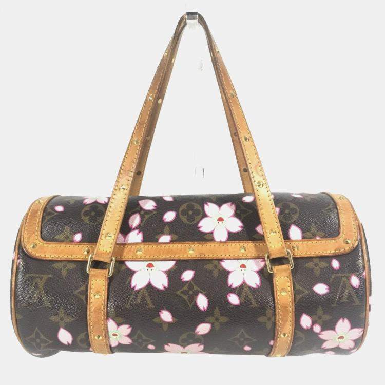 Pre Owned Louis Vuitton Monogram Cherry Blossom Papillon Tote Bag Canvas Brown