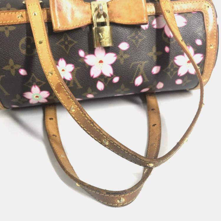 Pre Owned Louis Vuitton Monogram Cherry Blossom Papillon Tote Bag Canvas Brown