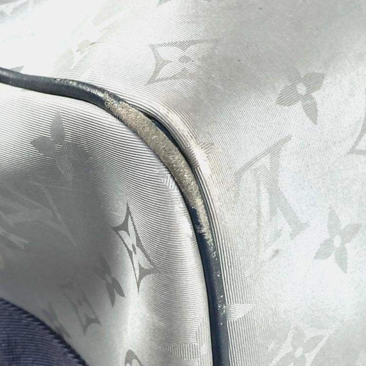 Pre Owned Louis Vuitton Monogram Satellite Keepall Bandouliere 50 Leather Canvas Boston Bag Silver