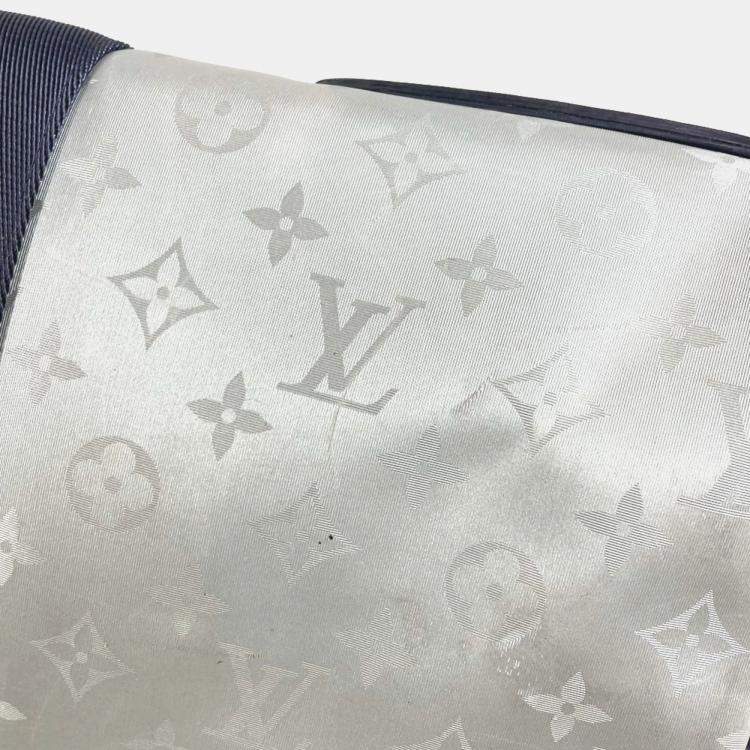 Pre Owned Louis Vuitton Monogram Satellite Keepall Bandouliere 50 Leather Canvas Boston Bag Silver