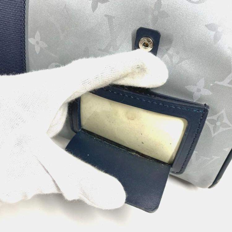 Pre Owned Louis Vuitton Monogram Satellite Keepall Bandouliere 50 Leather Canvas Boston Bag Silver