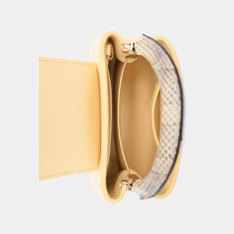 Pre Owned Louis Vuitton Pale Yellow Grained Leather Python Trim Mini Capucines Top Handle with Strap