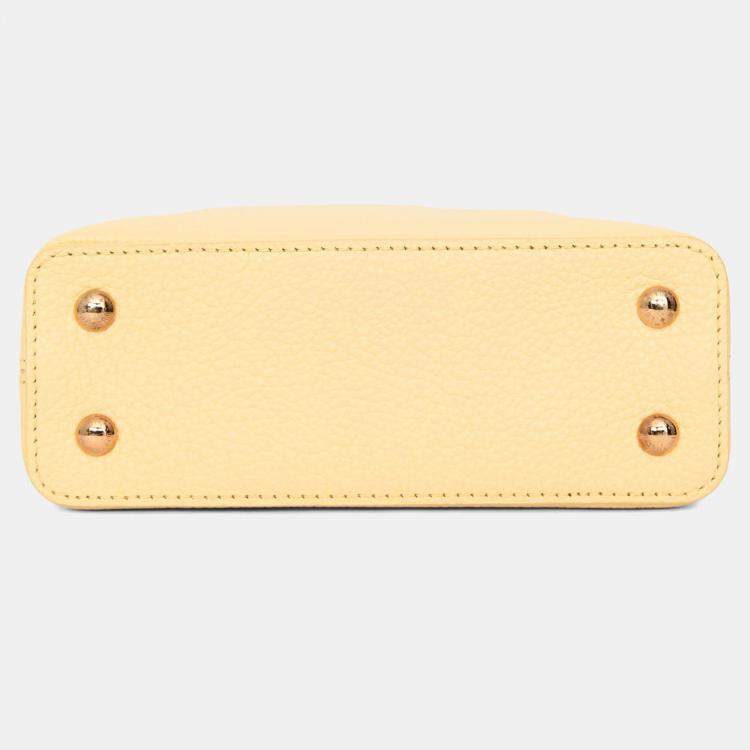 Pre Owned Louis Vuitton Pale Yellow Grained Leather Python Trim Mini Capucines Top Handle with Strap