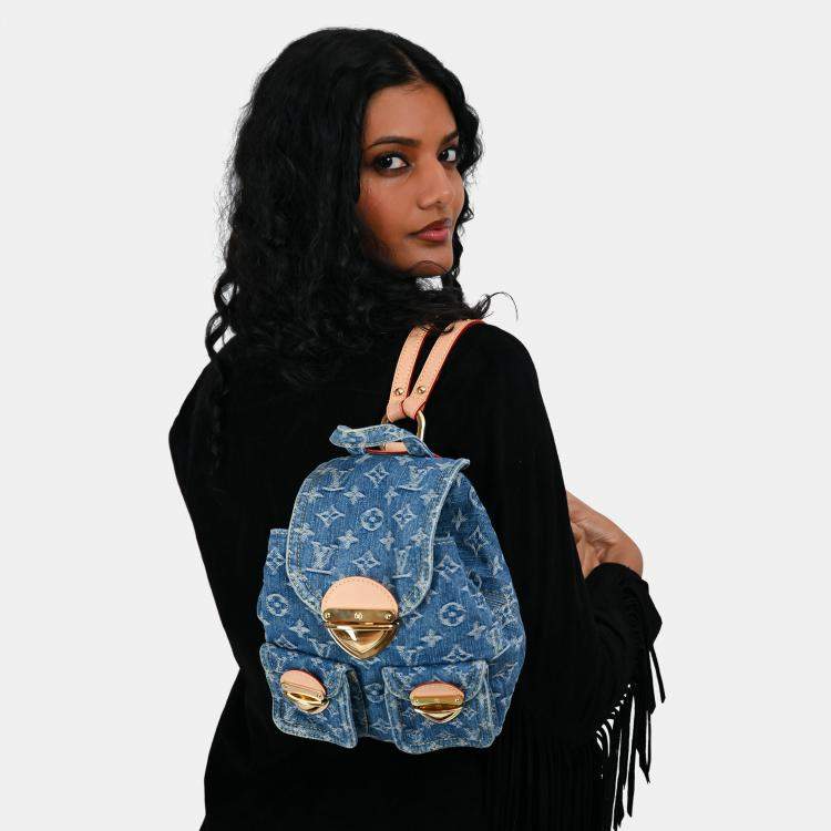 Pre Owned Louis Vuitton Blue Denim Monogram Mini Venice Backpack